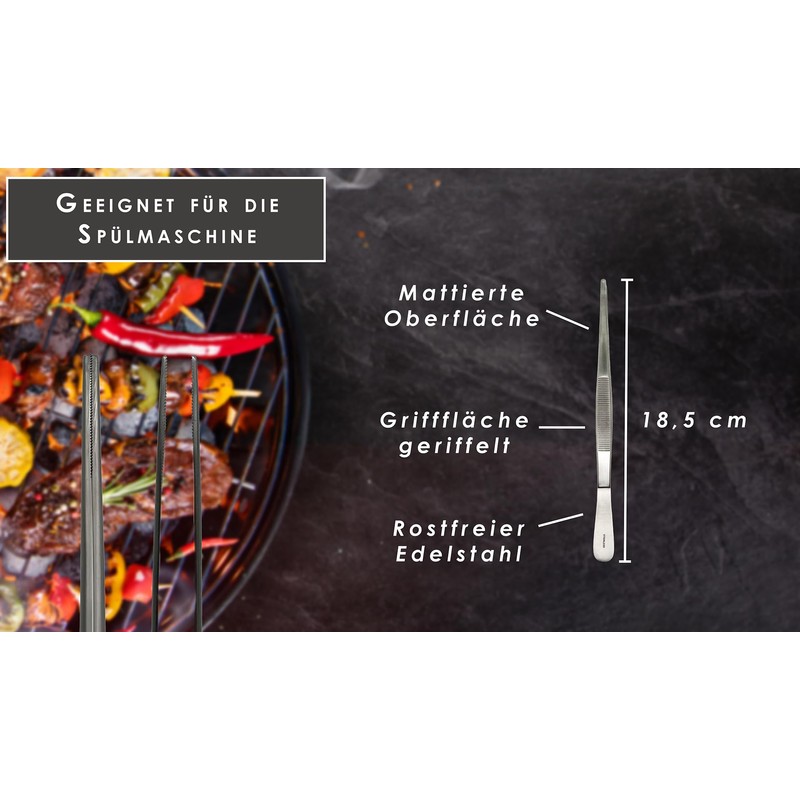 Kitchen Tweezers 18.5 cm - Straight Stainless Steel Tweezers for