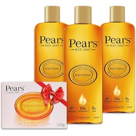 Pears Body Wash Original 250ml Pack of 3 + Pears Transparent Amber Soap 125g