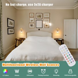 Shenmoyl Vintage Battery Operated Wall Sconce with Amber Striped Glass Lampshade 5000 mAh Rechargeable Battery Powered Wall Light with Remote Control for Bedside Bedroom Doorway, Set of 2
