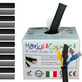 MarketConnect® Expandable Cable Sleeve, Diameter 15 mm, Length 30 m, Ideal for Cable Management, Perfect for Desk and TV, Black, Industrial Small