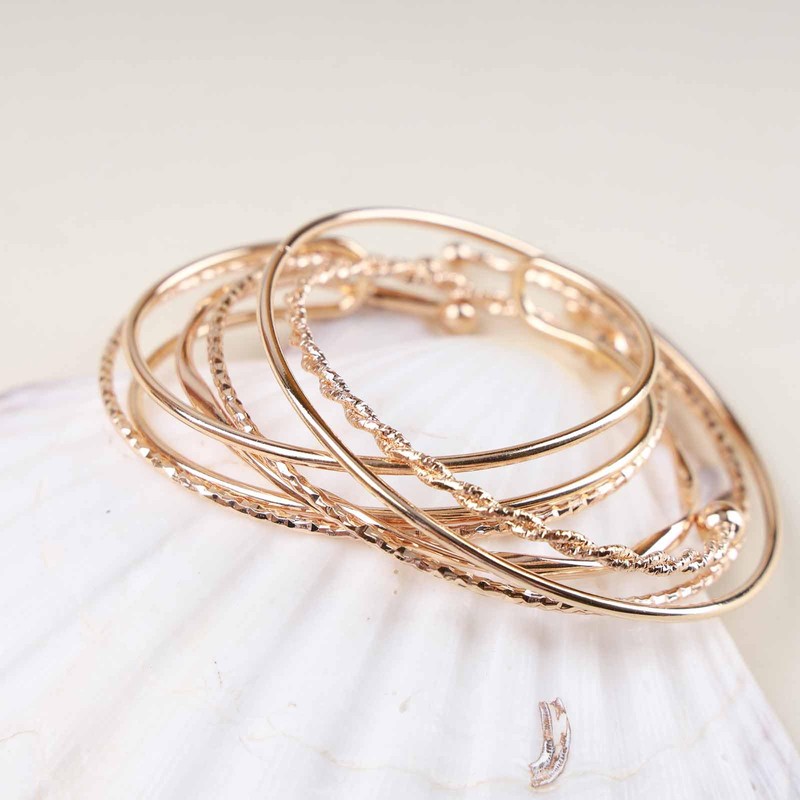 Inateannal Gold Tone Cuff Bangle Bracelet Set Layered Stackable Open