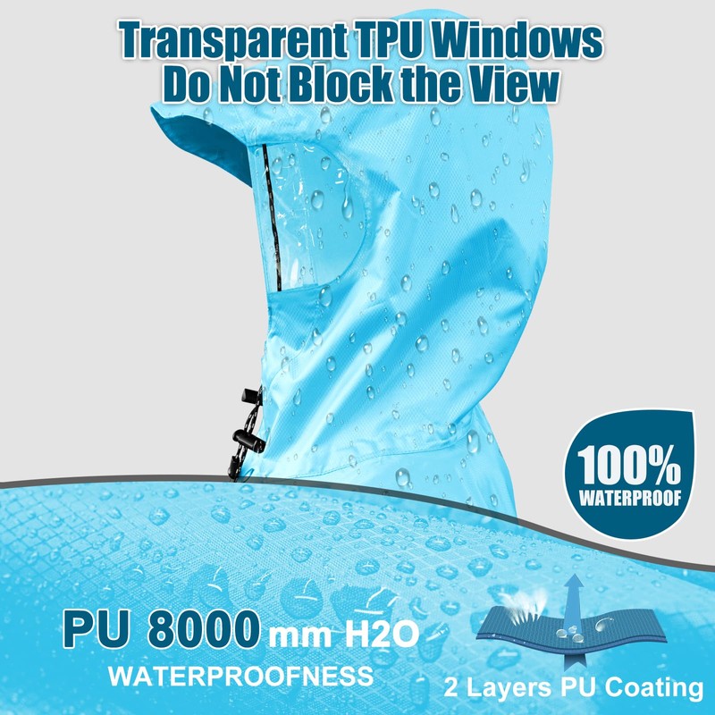 Andake Waterproof Durable Rain Poncho,Reusable Rain Jacket for Outdoor Activities