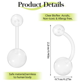 NIUSIMAN 14G Clear Belly Button Rings, Bioflex Plastic Bar Belly Ring, Curved Barbell Navel Piercings Retainers for Work Surgery