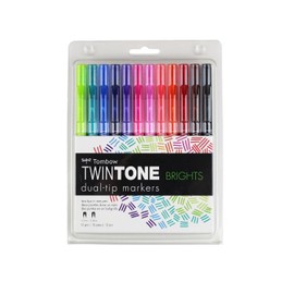Tombow 61500 Twintone Juego de marcadores, Brillante, Paquete de 12 Marcadores de Doble Cara para Escritura audaz y precisa