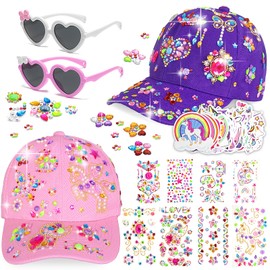 Gifts for Girls 4 5 6 7 8 9 10 11 12 Year Old Decorate Your Own Baseball Cap, Unicorn Stickers Baseball Caps with Glitter Gem Stickers, Arts and Crafts for Kids Back to School Birthday Present