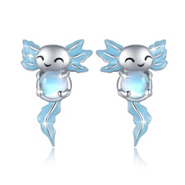 S925 Sterling Silver Axolotl Earrings Blue Moonstone Axolotl Stud Earrings Newt Earrings Animal Earrings for Women Salamander Earrings Axolotl Jewellery