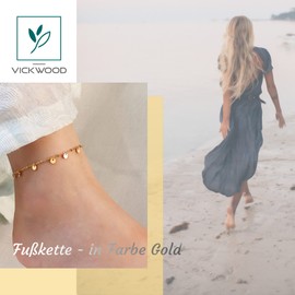 VICKWOOD Anklets for Women 20 cm to 30 cm Waterproof Stainless Steel 18 K Gold-Plated Gold/Rose Gold/Silver with Heart //Smiley / Plate Gift for Women, Stainless Steel