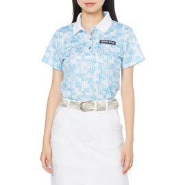 [Samantha Thavasa Under 25 & Number 7] Women's Golf Shirt, Allover Print Polo, Light Blue, M, blue (light)