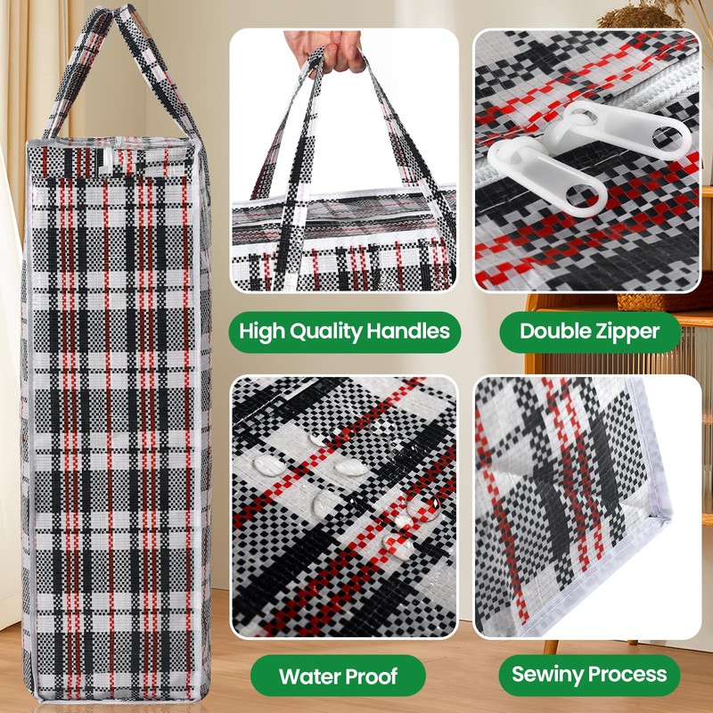 Rainberg Extra-Strong Laundry Bags, Set of 5, Plaid Pattern, Double