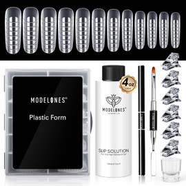 Modelones Slip Solution Nail Shapes Set with 120 Pieces Nail Shape 120 ml Slip Solution 5 Pieces Nail Clip Crystal Cup and Dual-Ended Nail Brush for Polygel Extension Artificial Nail Design