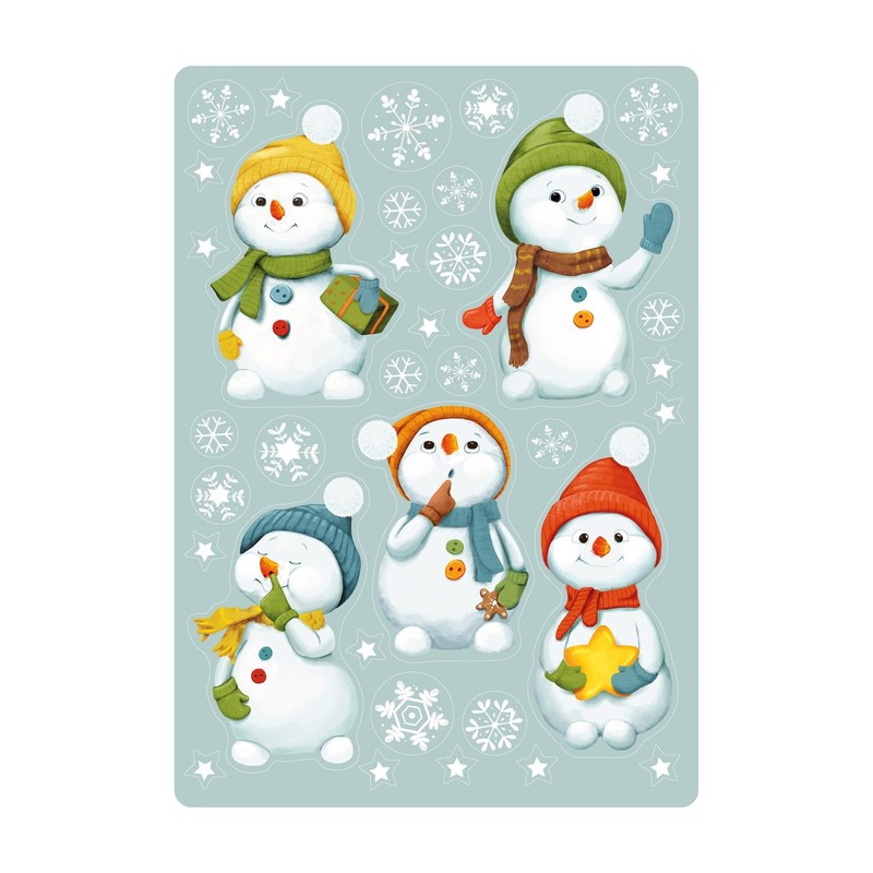 Reusable Window Clings Winter 5 Snowmen and Snowflakes Window Stickers