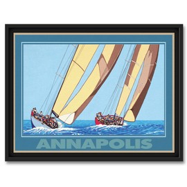 Annapolis Two Sailboats Professionally Framed Giclee Archival Canvas Wall Art for Home & Office from Watercolor by Artist David Linton 9" x 12"