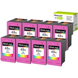 NineLeaf Remanufactured High Yield 63XL Ink Cartridge Compatible for HP 63 63 XL F6U63AN DeskJet 1112 3634 3635 Envy 4510 4520 4528 OfficeJet 3830 4650 5200 Printer (Tri-Color,8 Pack)
