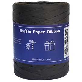 HAMUIERS Raffia Ribbon for Gift Wrapping, Packing Paper Twine Ribbon, Craft Ribbon for Crochet - 1/4'' Wide, 218 Yards, Black