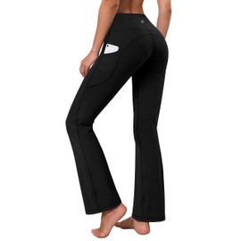 BUBBLELIME 29"/31"/33"/35" 4 Styles Women's High Waist Bootcut Yoga Pants - Side Pockets_JetBlack M-37 Inseam(1)