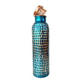 Rastogi Handicrafts SET OF 2 PURE COPPER HAND PAINTED WATER BOTTLE AYURVEDA HEALTH HOME,KITCHEN,SPORTS DAILY USE (HMMRD FIROZI)