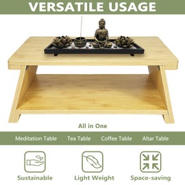 koretech Floor Table, Altar Table Paulownia Folding Design, Low Meditation Table for Sitting on The Floor Japaness Table Tatami Table (Bamboo Color)