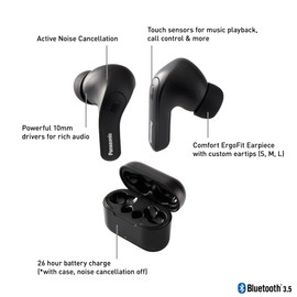 Panasonic ErgoFit - Auriculares inalámbricos con cancelación de Ruido, Auriculares intrauditivos con Bluetooth 5.3, Graves potentes XBS y Funda de Carga, RZ-B310W