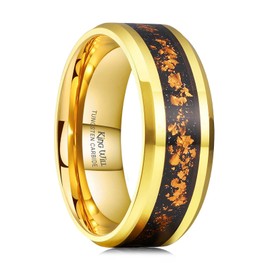 King Will Mens Ring 8mm Rose Gold Tungsten Carbide Wedding Rings with Gold Foils Inlay Beveled Edge Wedding Band Comfort Fit, Size 11