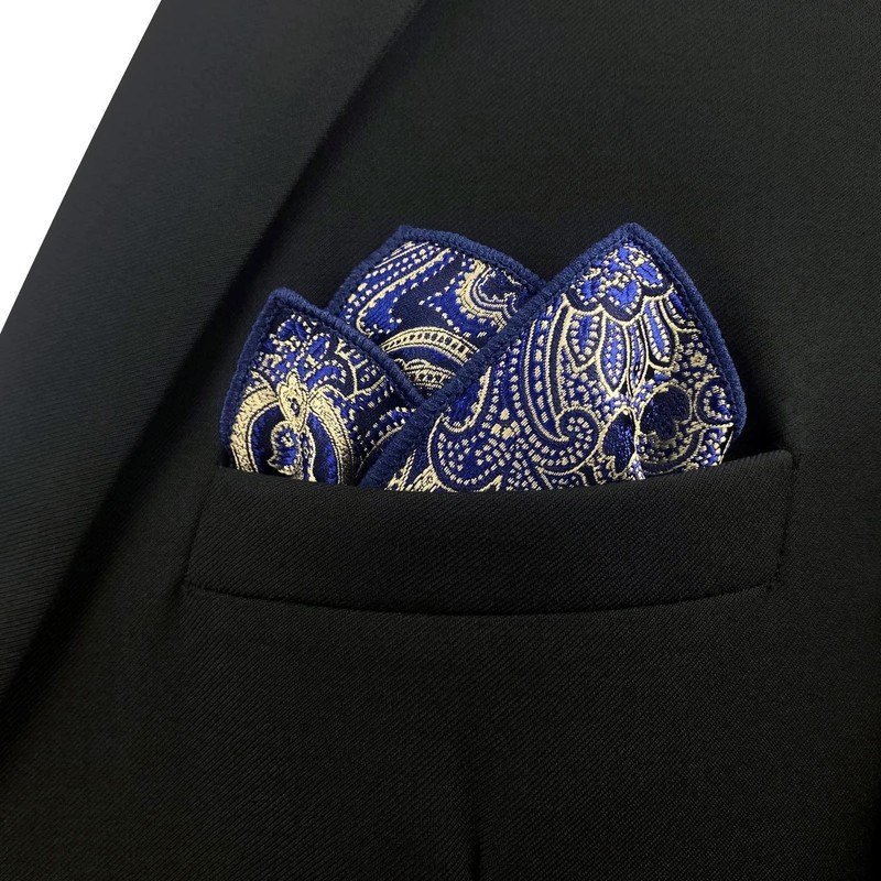 S&W SHLAX&WING Men's Blue and Gold Paisley Wedding Pocket Square,