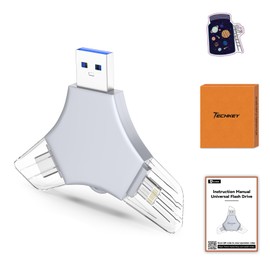 USB 3.0 Flash Drive 64gb for iPhone, 3in1 External Memory Picture Keeper Storage Stick for Photo, V5.37High Speed Thumb Drives for iPhone/iPad/Android/PC - Ash-Gray