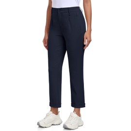 MoFiz Women's Golf Pants with Zipper Pockets Belt Loops Stretch Travel Pants High Waist Bussiness Casual Pants Navy M