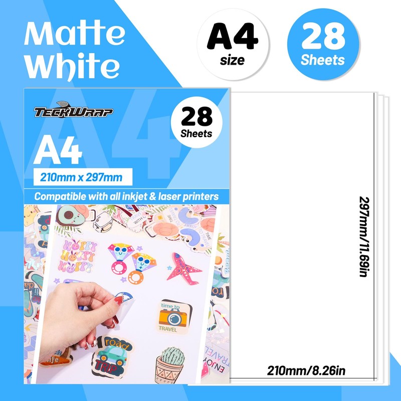 TECKWRAP Printable Vinyl Sticker Paper for Inkjet Printer Matte White