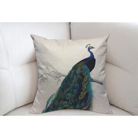 Mugod Elegant Colorful Peacock Cushion Cover Throw Pillow Covers Standing on The Tree Pillow Case for Men Women Decorative Home Sofa Chair Couch 45x45cm/18x18 Inch