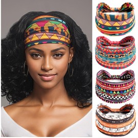 Dresyu Wide Headbands for Women Boho Workout Knotted Head Bands for Women's Hair African Non Slip Headwrap Yoga Running Sports Hairdband Hair Accessories 4 Pack