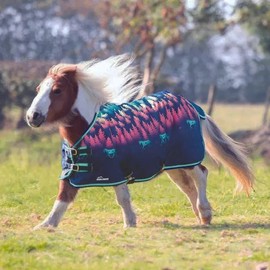 Tack Shack of Ocala - Shires Mini/Foal Highlander Turnout Blanket, Waterproof, 600D Polyester, 200g Poly-Fill, Navy Forest, 42