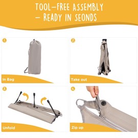 CANINE CANYON Daisy Cot, Large Foldable Elevated Dog Bed, Portable Raised Outdoor Folding Dog Cot, Cooling, Chew Proof, Waterproof, Heavy Duty Up to 160 Lbs for Camping/Home, Tan, 43"x27"x7”