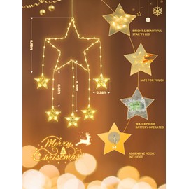 Qunlight 73LED Christmas Window Lights,2 Pack 12IN Star Fairy Lights with 8 Modes Timer,Hanging Silhouette Twinkle Light for Wall,Bedroom,Indoor Outdoor,Party,Xmas,Holiday Decorations,Warm White