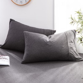 DONEUS Jersey Knit Pillowcases Queen Size - Charcoal Grey Pillowcases Set of 2 with Ultra Soft Breathable Pillowcase and Envelope Closure, 20x30 inches
