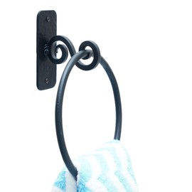 The Metal Magician Round Hand Towel Holder for Bathroom Wall - Kitchen Towel Ring - Aesthetic Design & Heavy Duty Durability - (Spiral Suspension) - (Black)