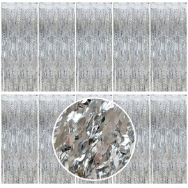 Silver Foil Fringe Tinsel Backdrop - Metallic Tinsel Streamers Curtains Streamer Backdrop Party Backdrop for Prom Decorations Dance Party Decorations Graduation Decorations Disco Party Decorations