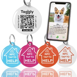 Taggly Dog and Cat ID Tags with QR Code and NFC, Pet ID Tags Dog Tags QR Code ID Tags, Pet Online Profile, Send Pet Location Alert Email When Scanning, Waterproof, Durable