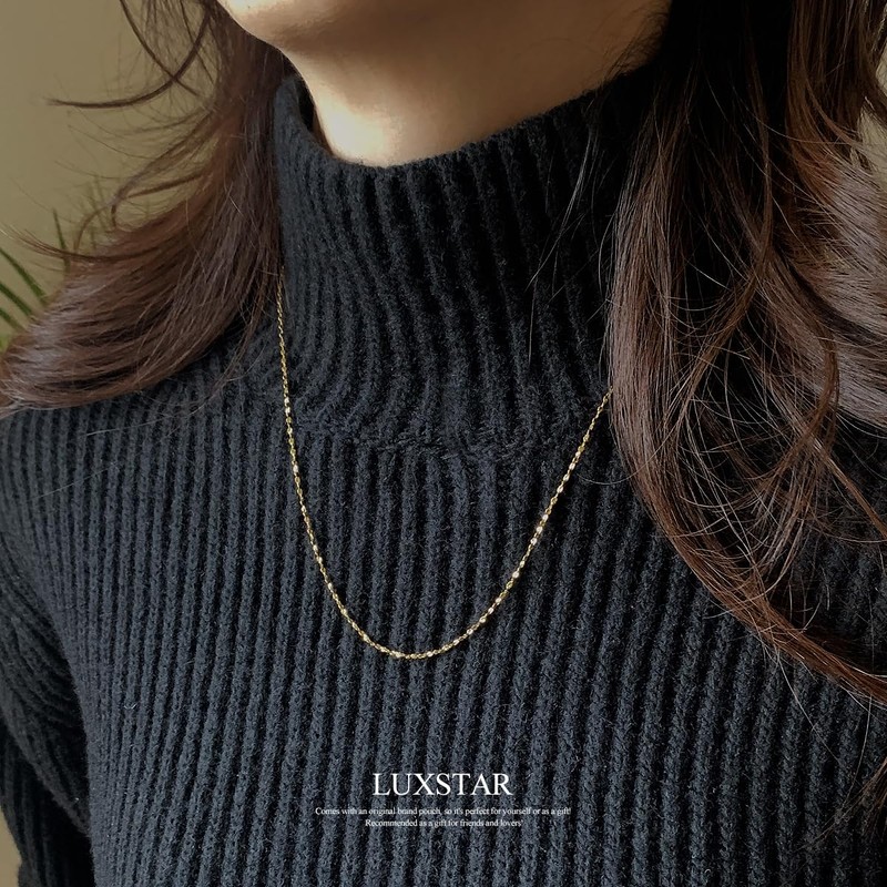 LUXSTAR Glitter Chain Necklace, Narrow, 0.06 inch (1.5 mm), Women's,