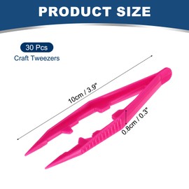 PATIKIL 30 Pcs Plastic Tweezers for Craft, 4" Small Plastic Bead Tweezer Bulk Disposable Craft Tools for DIY Crafts Beading Projects Jewelry Making DIY Supplies, Rose Red