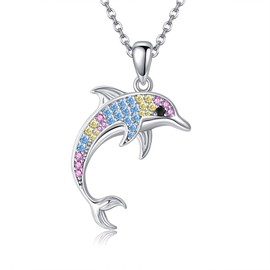 URONE Dolphin Chain 925 Sterling Silver Dolphin Pendant Necklace Dolphin Jewellery Gifts for Women Girls, Sterling Silver, No Gemstone