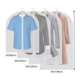 Ulife Mall Garment Bags, 5 Pcs Clothes Covers Bags with Zip, PEVA Suit Cover Bags Translucent DustProof MothProof Dress Cover Bags Reusable Storage Bag for Men Women - 60X100CM