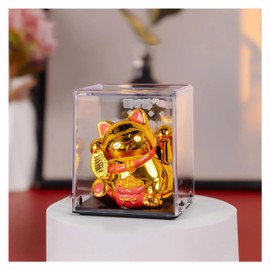 HKwroadrid Lucky Cat Waving Arm – Traditional Chinese Feng Shui Maneki Neko, for Car, Business Premises, Offices, and House – an Auspicious Charm for Good Fortune and Luck(Gold)