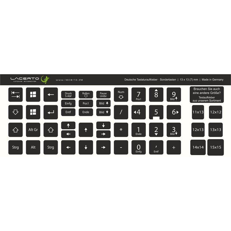 Lacerto® 13 x 13 mm German Sticker Set for PC