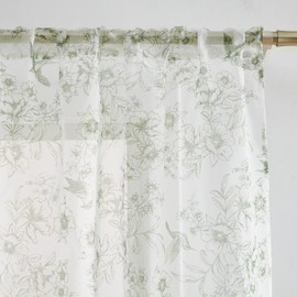 Laura Ashley Barnette Window Curtains with Rod Pocket, 96-inch Length, 4 Panels Set, Semi-Sheer Light Filtering, Green