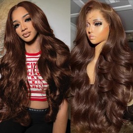 Aolvoblees 26 Inch Chocolate Brown Body Wave 13x4 HD Pre Plucked Lace Front Wigs Human Hair Frontal Glueless Colored Brown Wig for Black Women 180 Density
