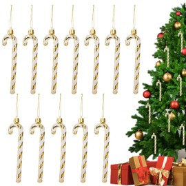 Heveer Candy Canes Glitter Christmas Tree Decoration Small Candy Cane Pendant 13 cm Christmas Tree Decoration Pack of 12 Gold
