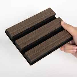 Smartstandard Sample Wood Slat Acoustic Panels, Soundpoof Wooden Slat Wall Panel, Classic Dark Walnut, Sample Pack