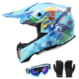 Youth Dirt Bike Helmet DOT Certified - Full Face Motorcycle Helmet with Goggles & Gloves for 8-18 Years Old, Kid ATV Helmets for Boys & Girls,Four Wheeler Helmet Motocross BMX ATV UTV Riding Dirt Bike