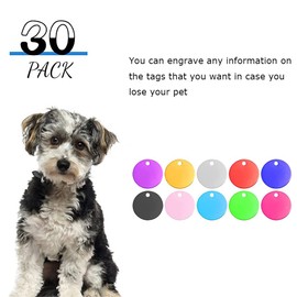 30Pcs Pet ID Tags, BetterJonny 10 Colors Round Shape Blank Dog Tag Pet Name Phone Number Label for Dogs and Cats (25mm)