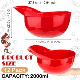 Tanlade 72 oz Large Plastic Baseball Helmet Bowl Baseball Hats Bowls Snack Ice Cream Dessert Helmet Cups for Birthday Worker Construction Popcorn Chip Party Favor(Red,12 Pcs)