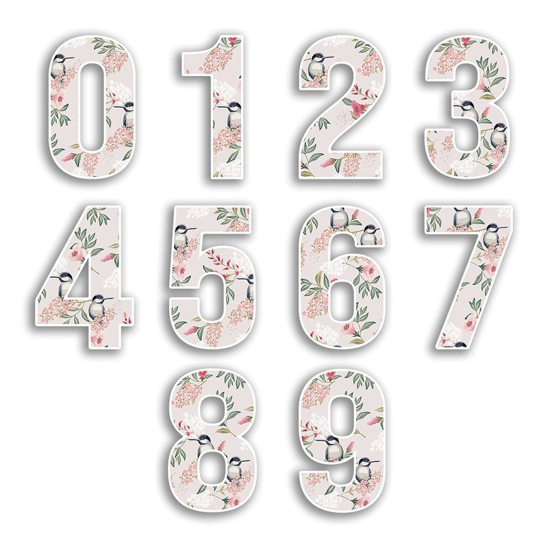 2 x 15cm Tall Floral Birds Number Vinyl Stickers -